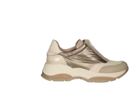 Sneaker Piel Beige Laterales Licra Dorado Cremallera Central