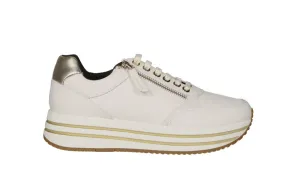 Sneaker Piel Blanco Cremallera Lateral Pieza Talón Bronce Piso Grueso