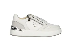 Sneaker Piel Blanco Doble Cremallera Lateral Pala Picados Pieza Talon Espejo