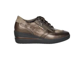 Sneaker Piel Bronce Cremallera Lateral CuÑa Baja Negra