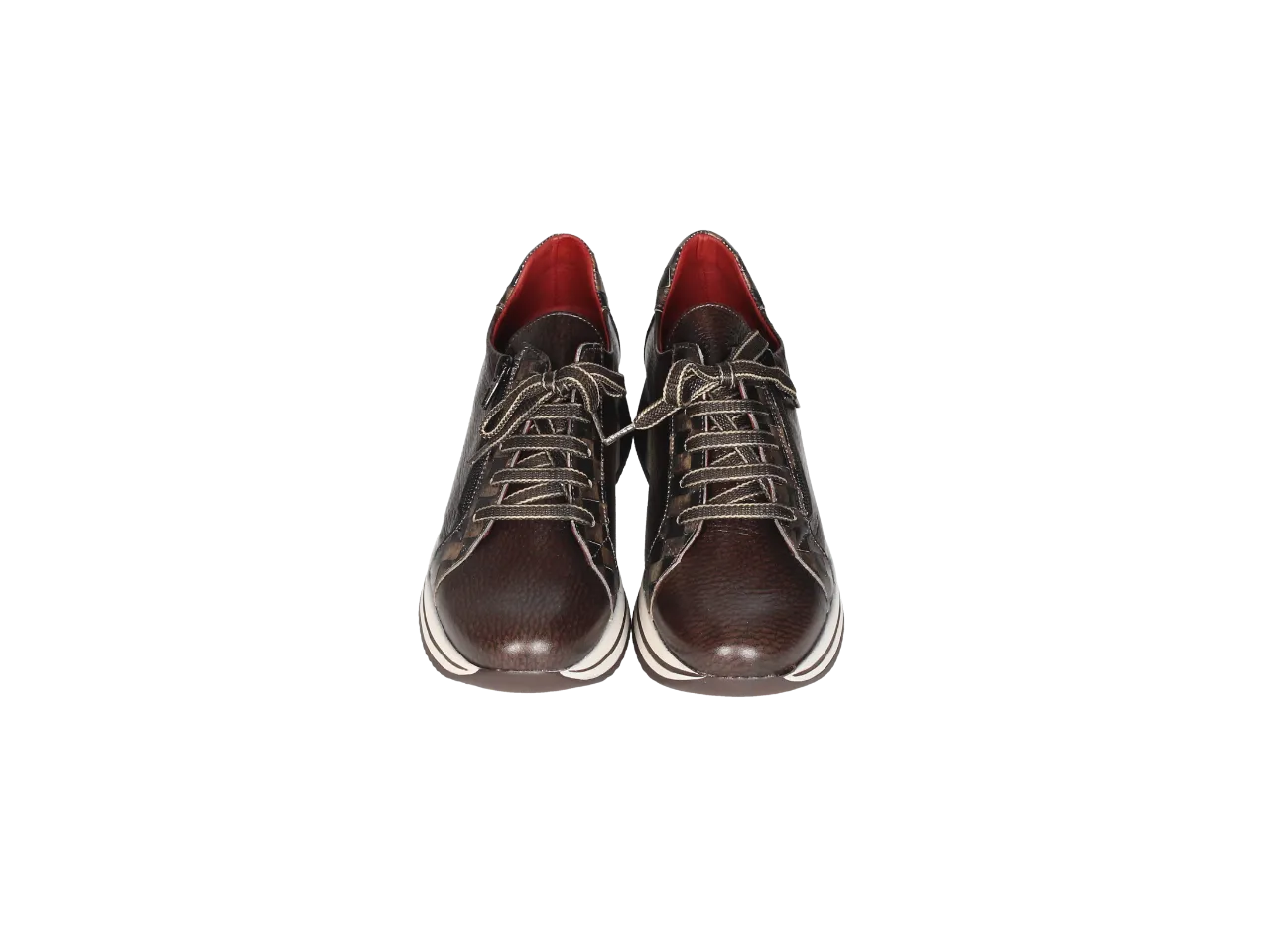 Sneaker Piel Marron Talon Damero Cremallera Lateral