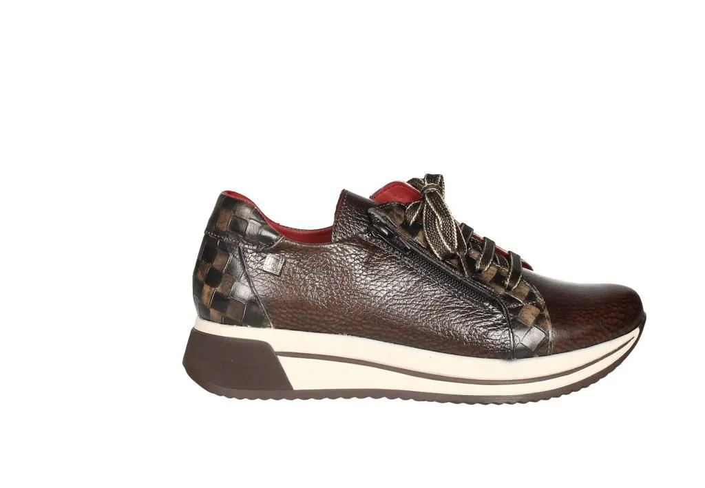 Sneaker Piel Marron Talon Damero Cremallera Lateral