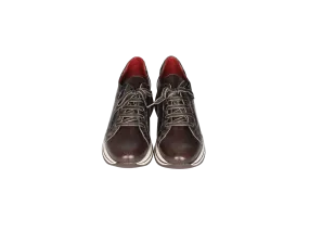 Sneaker Piel Marron Talon Damero Cremallera Lateral