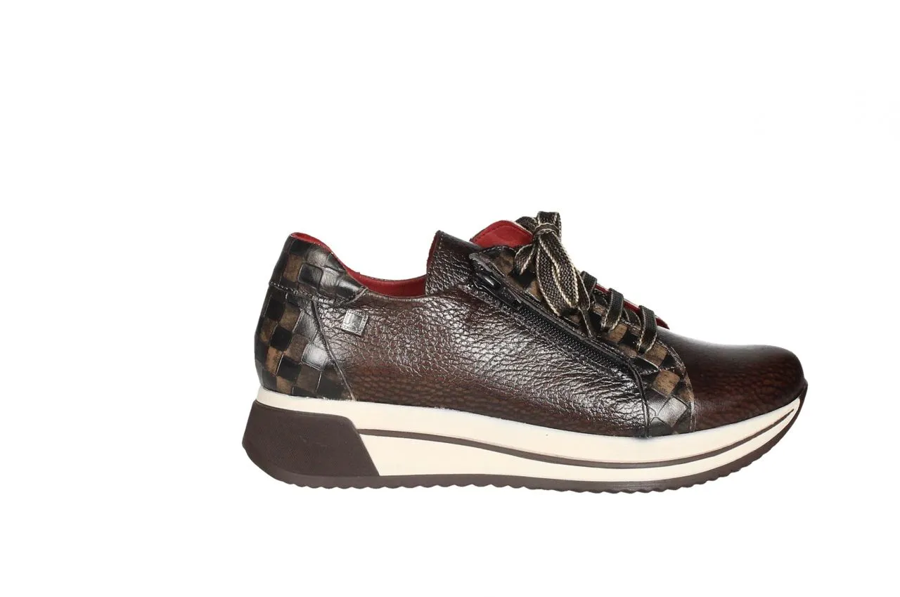 Sneaker Piel Marron Talon Damero Cremallera Lateral