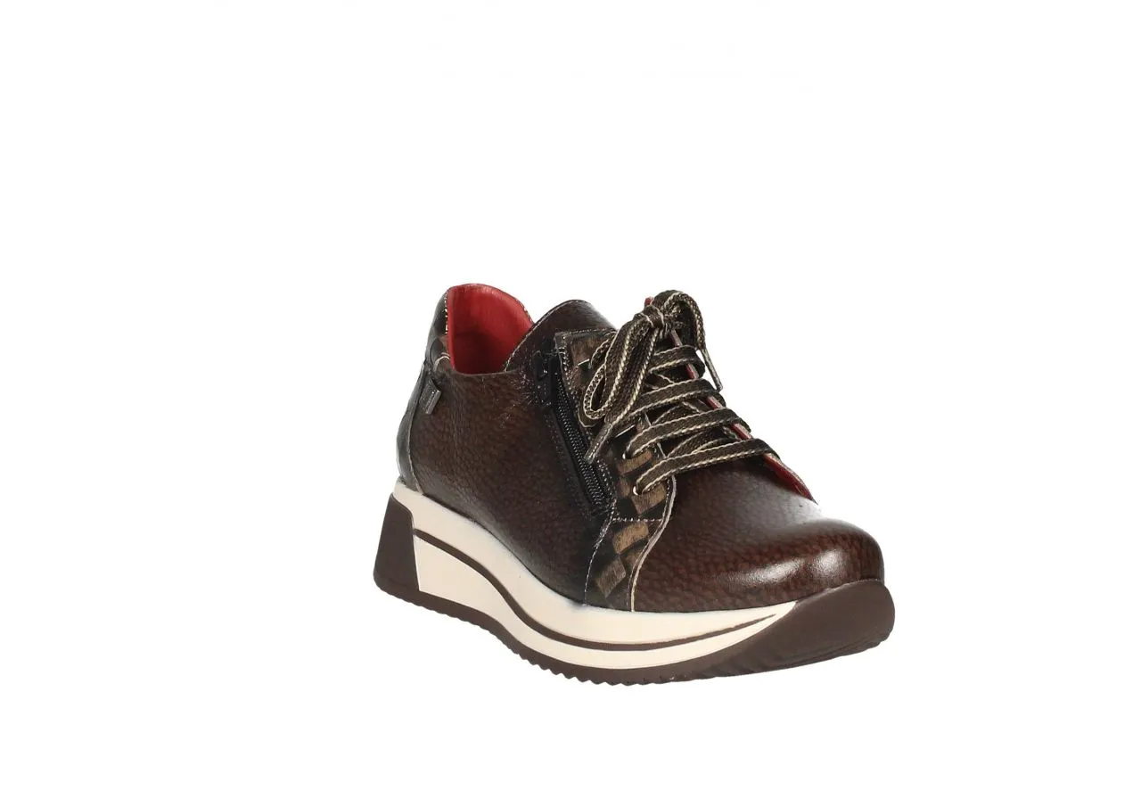 Sneaker Piel Marron Talon Damero Cremallera Lateral