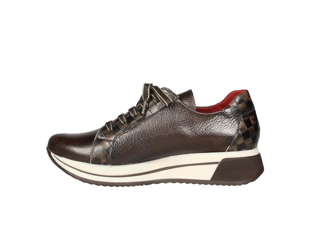 Sneaker Piel Marron Talon Damero Cremallera Lateral