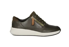 Sneaker Piel Verde Oliva Cremallera Lateral Piso Blanco