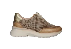 Sneaker Piel/rejilla Taupe Cremallera Central Talón Dorado