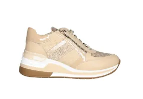 Sneaker Taupe Doble Cremallera Lateral Pala Brillantitos CuÑa Baja