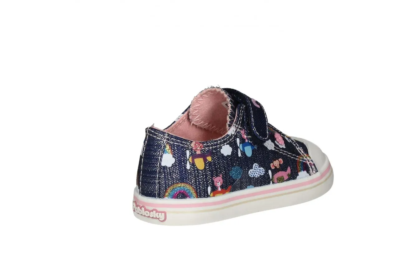 Sneaker Velcro Lona Jeans Animalitos Avion Elastico Pala Rosa