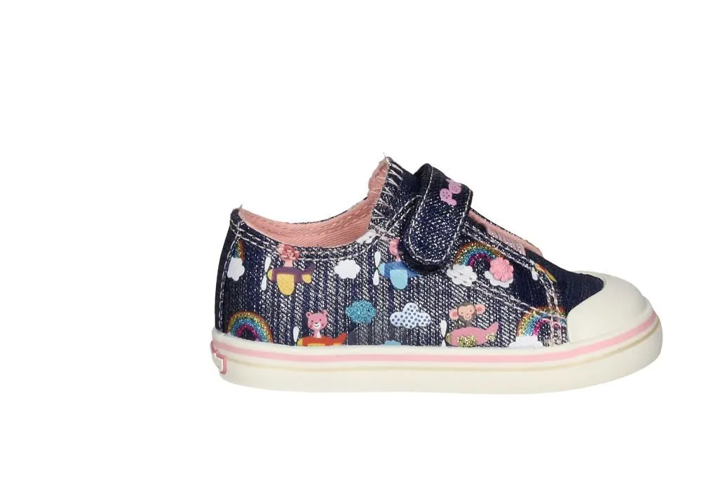 Sneaker Velcro Lona Jeans Animalitos Avion Elastico Pala Rosa