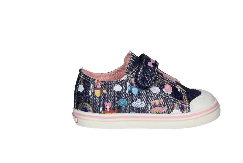 Sneaker Velcro Lona Jeans Animalitos Avion Elastico Pala Rosa