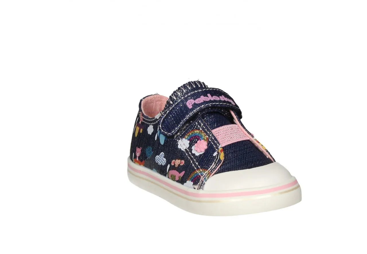 Sneaker Velcro Lona Jeans Animalitos Avion Elastico Pala Rosa