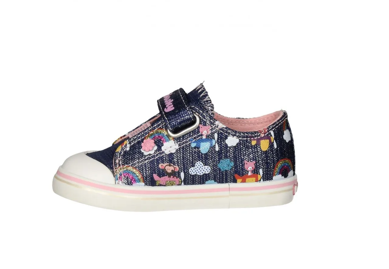 Sneaker Velcro Lona Jeans Animalitos Avion Elastico Pala Rosa