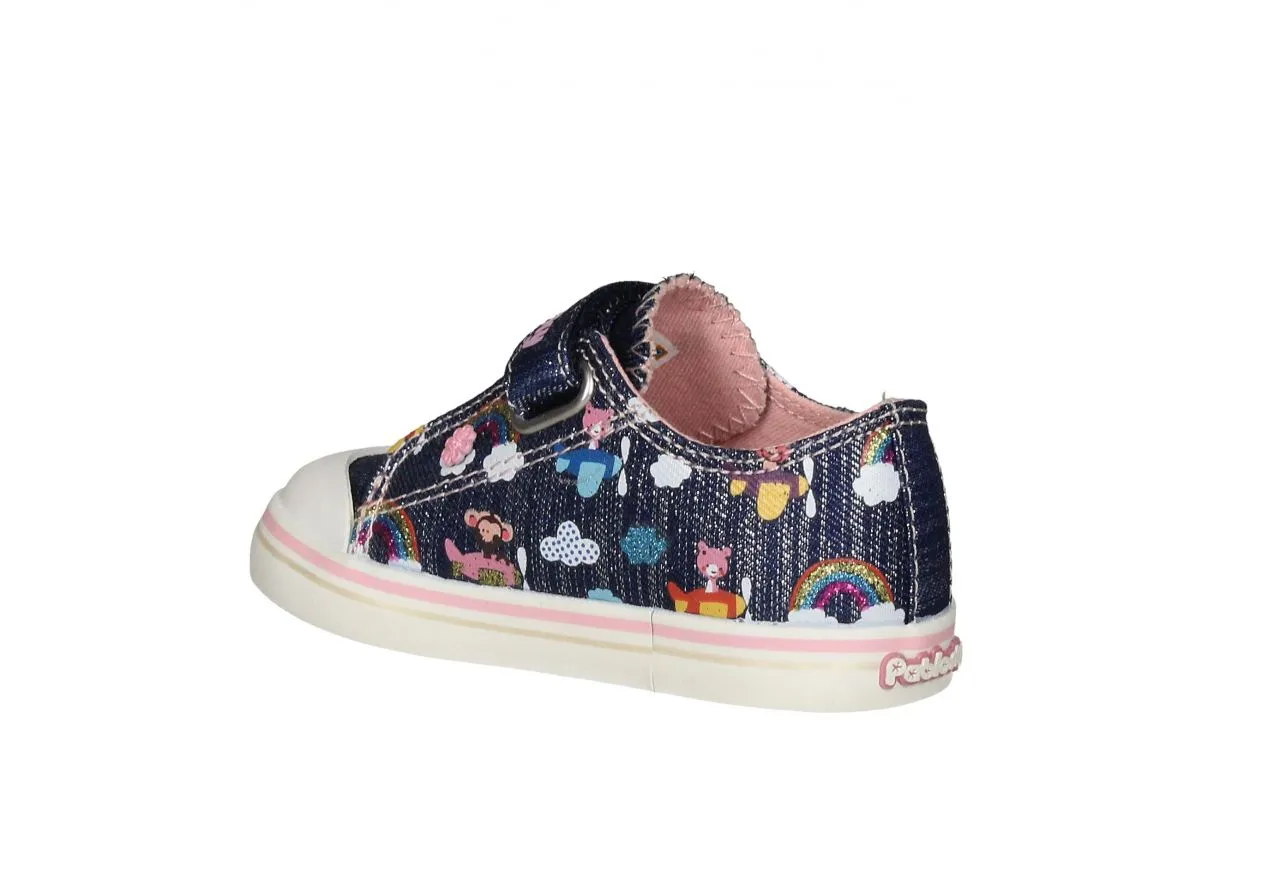 Sneaker Velcro Lona Jeans Animalitos Avion Elastico Pala Rosa