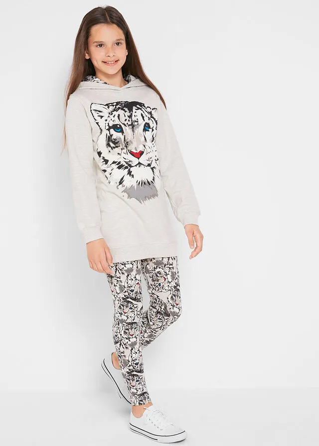 Sudadera + leggings para niñas (conjunto de 2 piezas) Natural jaspeado