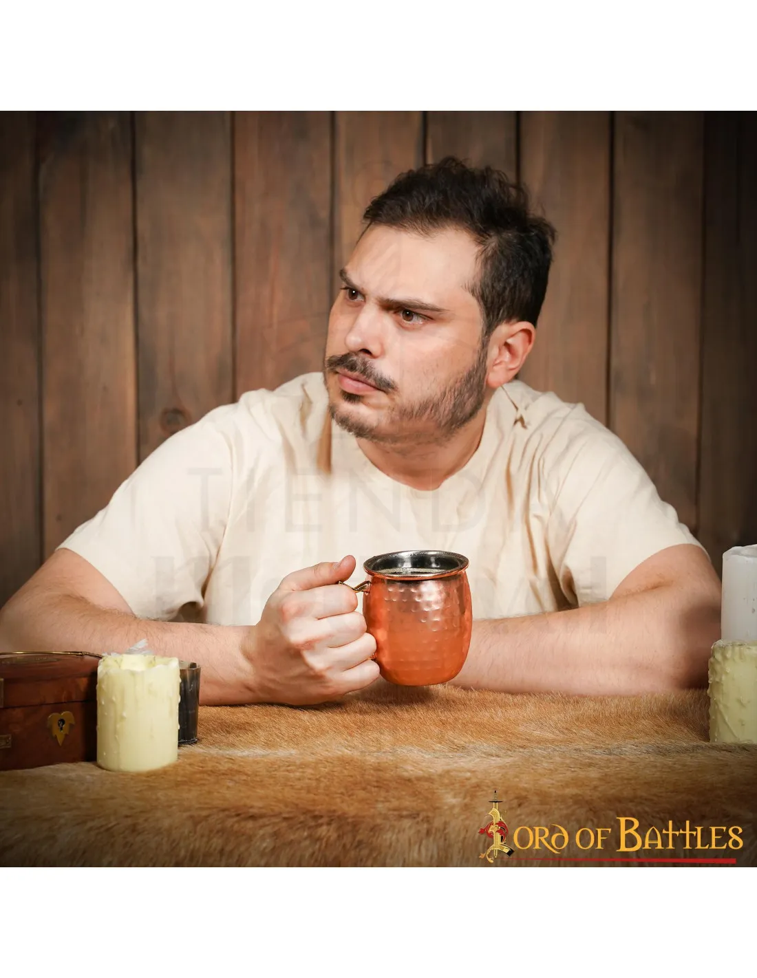 Taza medieval para beber de acero chapado en cobre