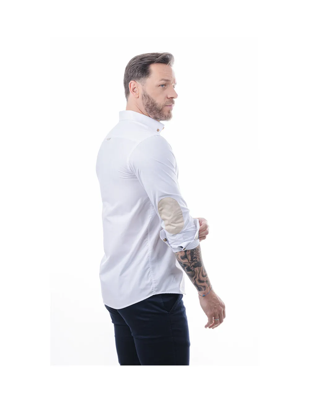 Yellow Skin – Camisa blanca coderas beig 8343