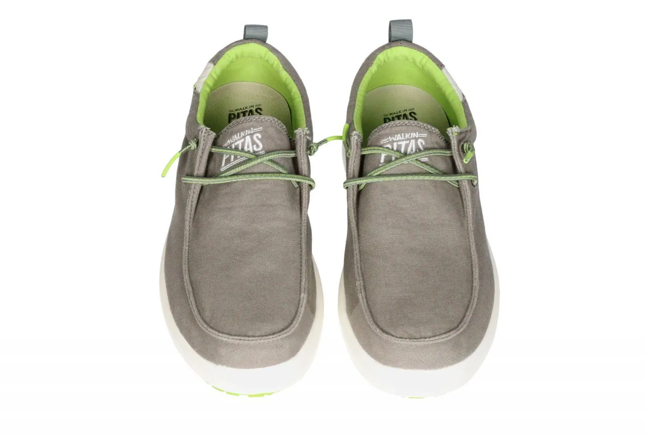 Zapato Cordon Lona Gris Cordon Elastico e Interior Verde Piso Blanco